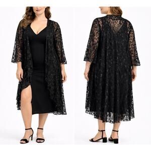 Origami by Vivien Black Lace Rhinestone Duster Kimono XXL Whimsygoth Romatic